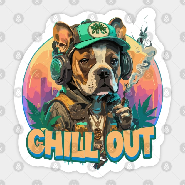 Pop Culture Dog in Hip Hop Gear listening to music and smoking Sticker by diegotorres